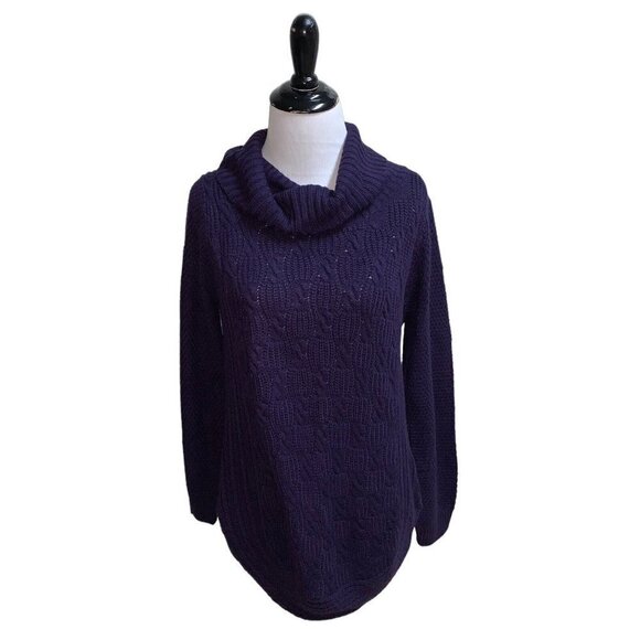 Allison Daley Women's S Small Cable Knit Sweater Cowlneck Purple Acrylic - Picture 1 of 5
